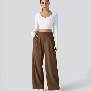 H32.- High Waisted Plicated Side Pocket Wide Leg Waffle Pants Size Large